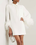 Feather-Trimmed Silk-Crepe Mini Shirt Dress