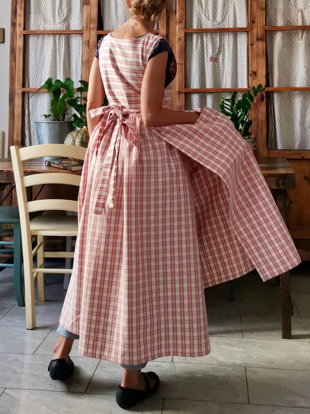 Pink and Cream Tartan Check Cotton Apron