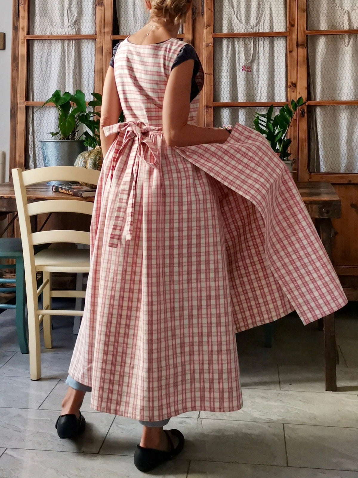 Pink and Cream Tartan Check Cotton Apron