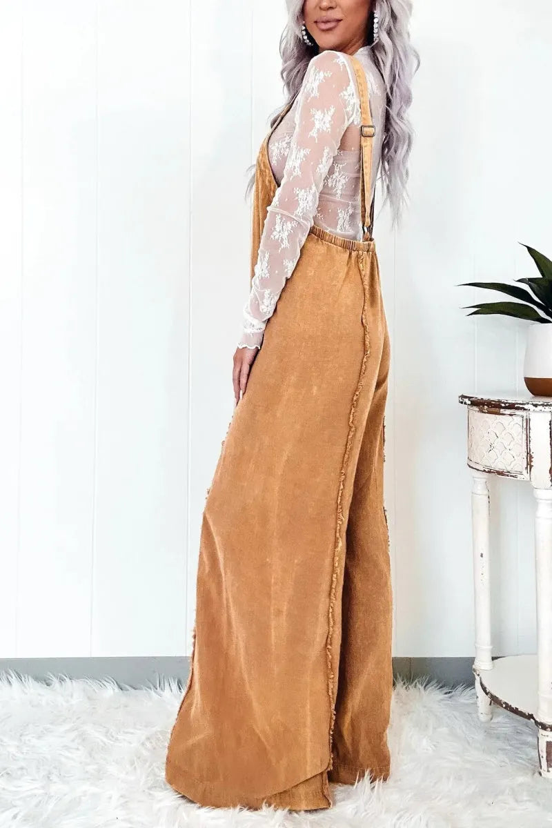 Denim Overalls for Women Casual Adjustable Straps Wide Leg Raw Hem Jeans Bib Overalls Jumpsuits