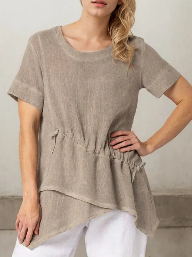 STYLE WE x CHILLINEN | Linen Casual Plain Asymmetric linen-cotton Blouse