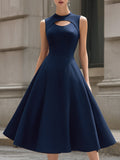 High Neck Cutout Sleeveless Structured A-Line Midi Dress