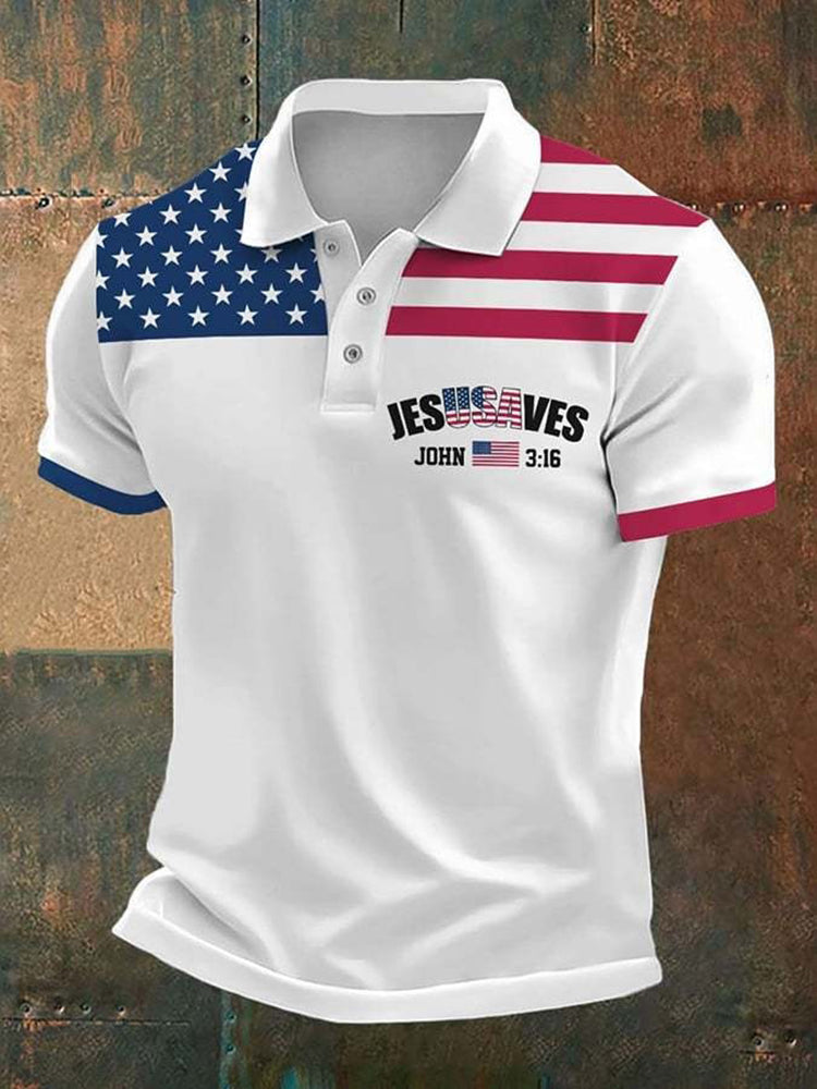 Men's Men's Vintage Usa Jesus Saves Printed Polo Shirt