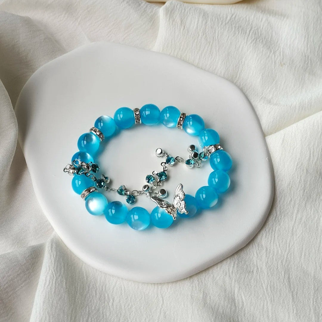 Aquamarine Butterfly Silver Bracelet