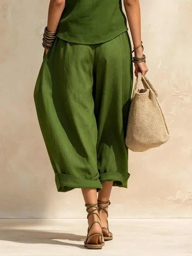 Cotton And Linen Casual Plain Pants
