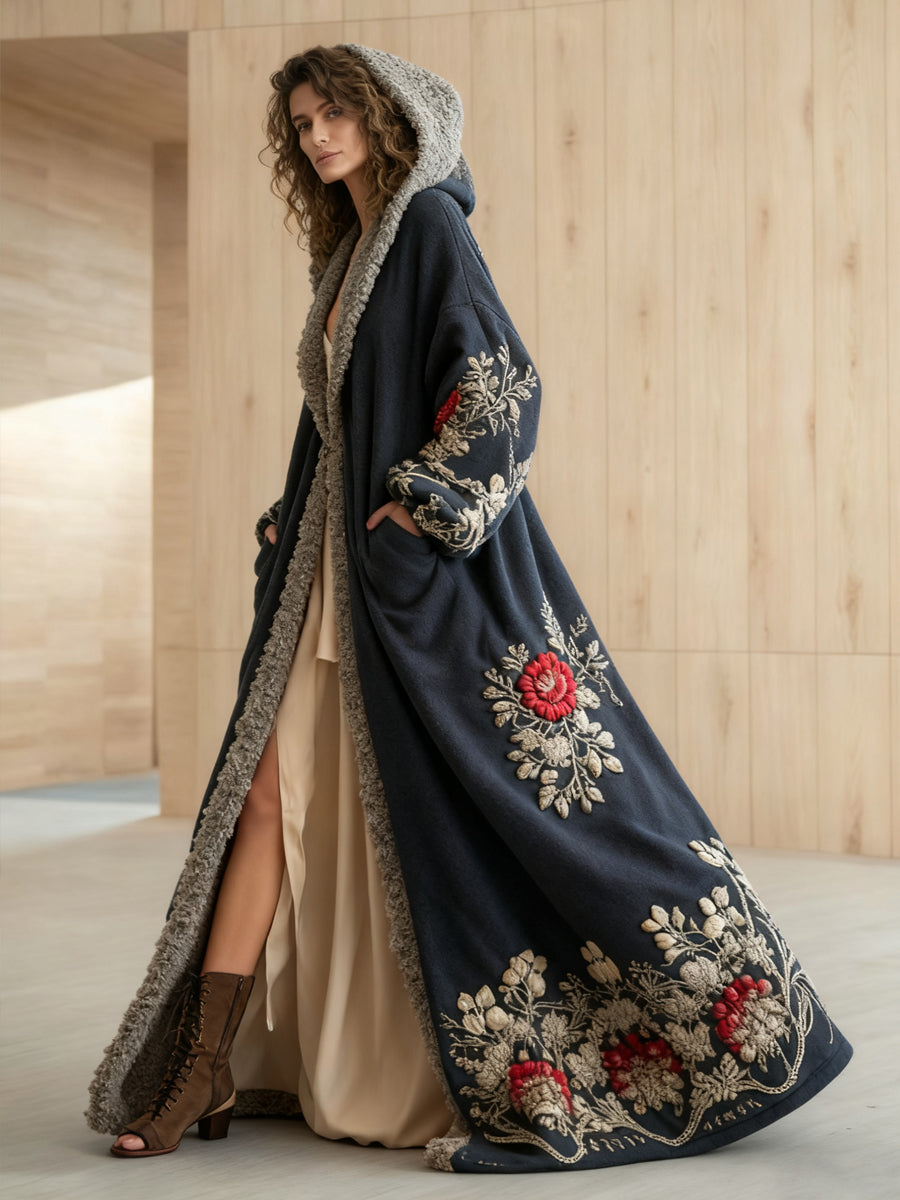 Women's Autumn and Winter Flannel V-Neck Hooded Cardigan Robe