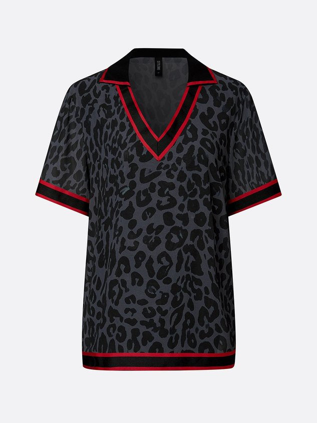 Casual Leopard Printing Shawl Collar Blouse