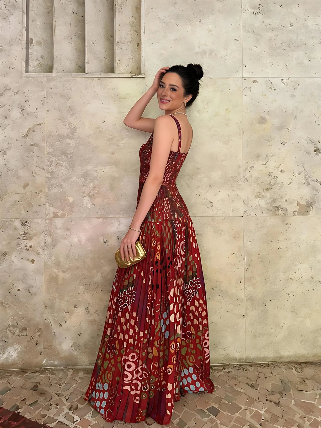 Vintage Print Sleeveless Maxi Dress