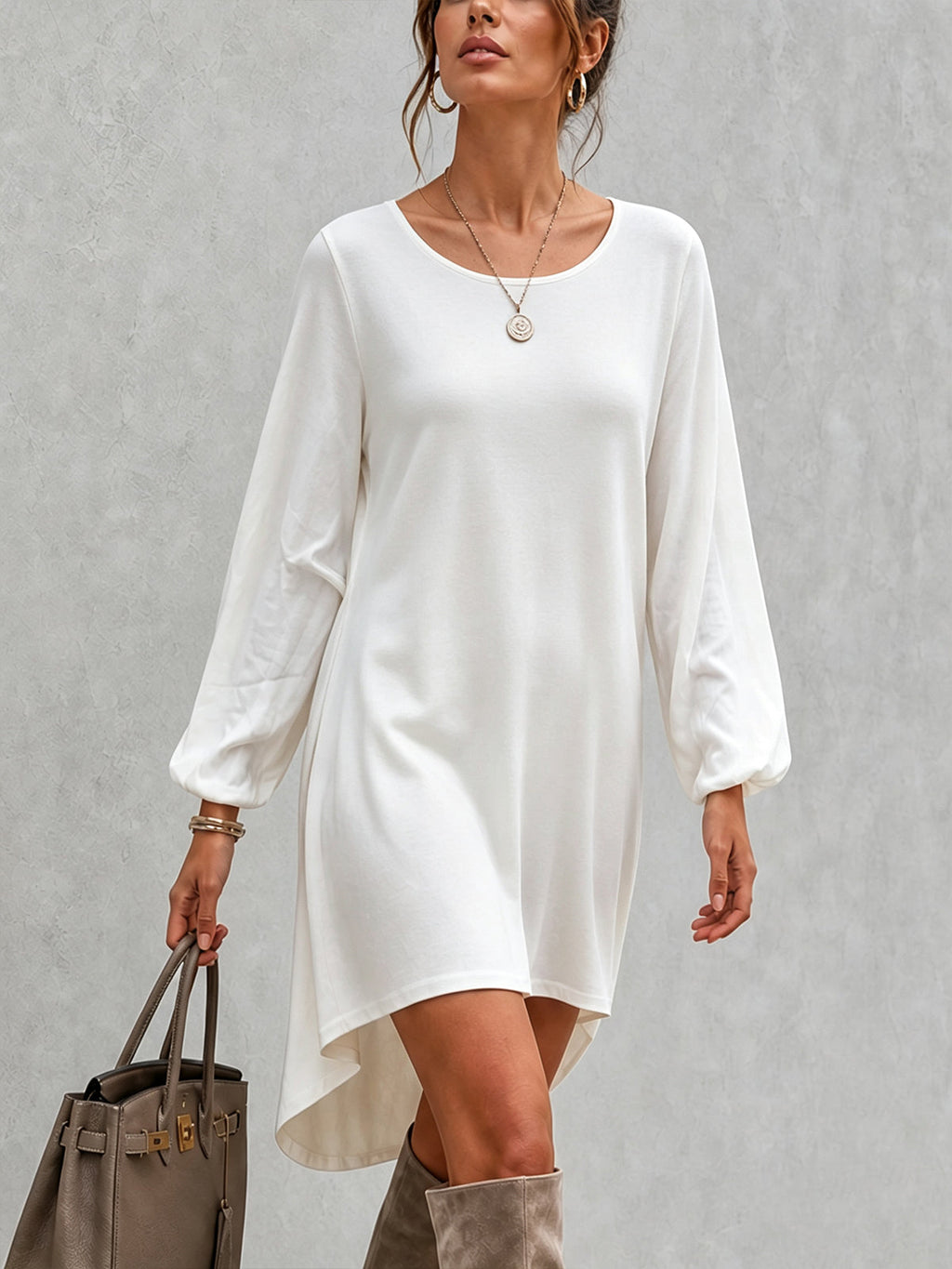 Ivory Contrast Trim Layered Knit Mini Dress Set