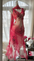 Pink Gorgeous Elegant Romantic Exquisite Beaded Blooming Long Chiffon Ball Gown Evening Dress Birthday/Wedding Guest Party Dress 4018