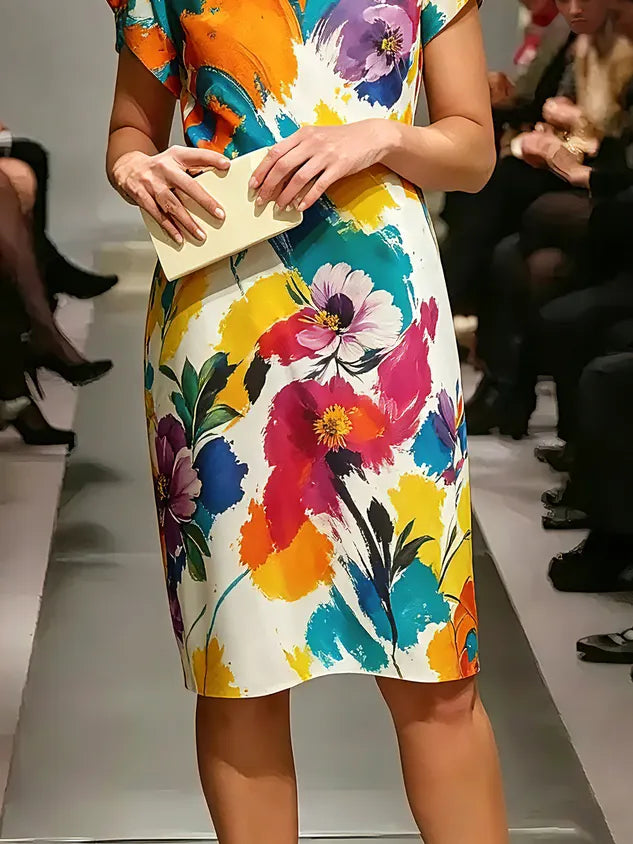 Elegant Floral Printing Knee Length Dress