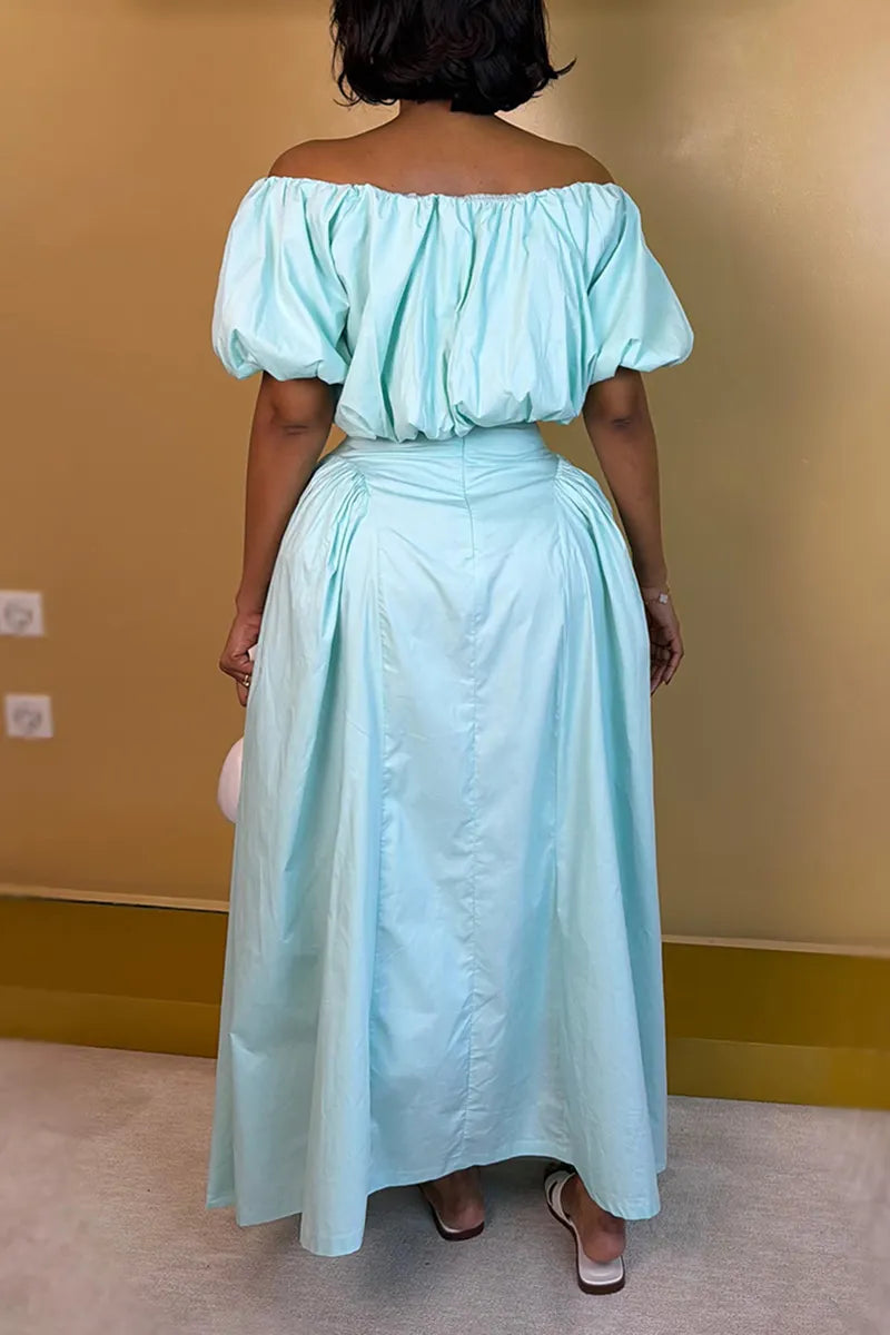 Women's Casual Off Shoulder Top A Line Skirt Set