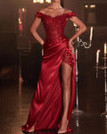 Party Dress Sequined Satin Embroidered Maxi Dress