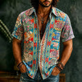 Men's Retro Hippie Ethnic Geometry With Floral Graffiti Art Pattern Casual Washed Shirt