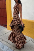 Women's Elegant Asymmetric Flounce Hem Polka Dot Skirt Set