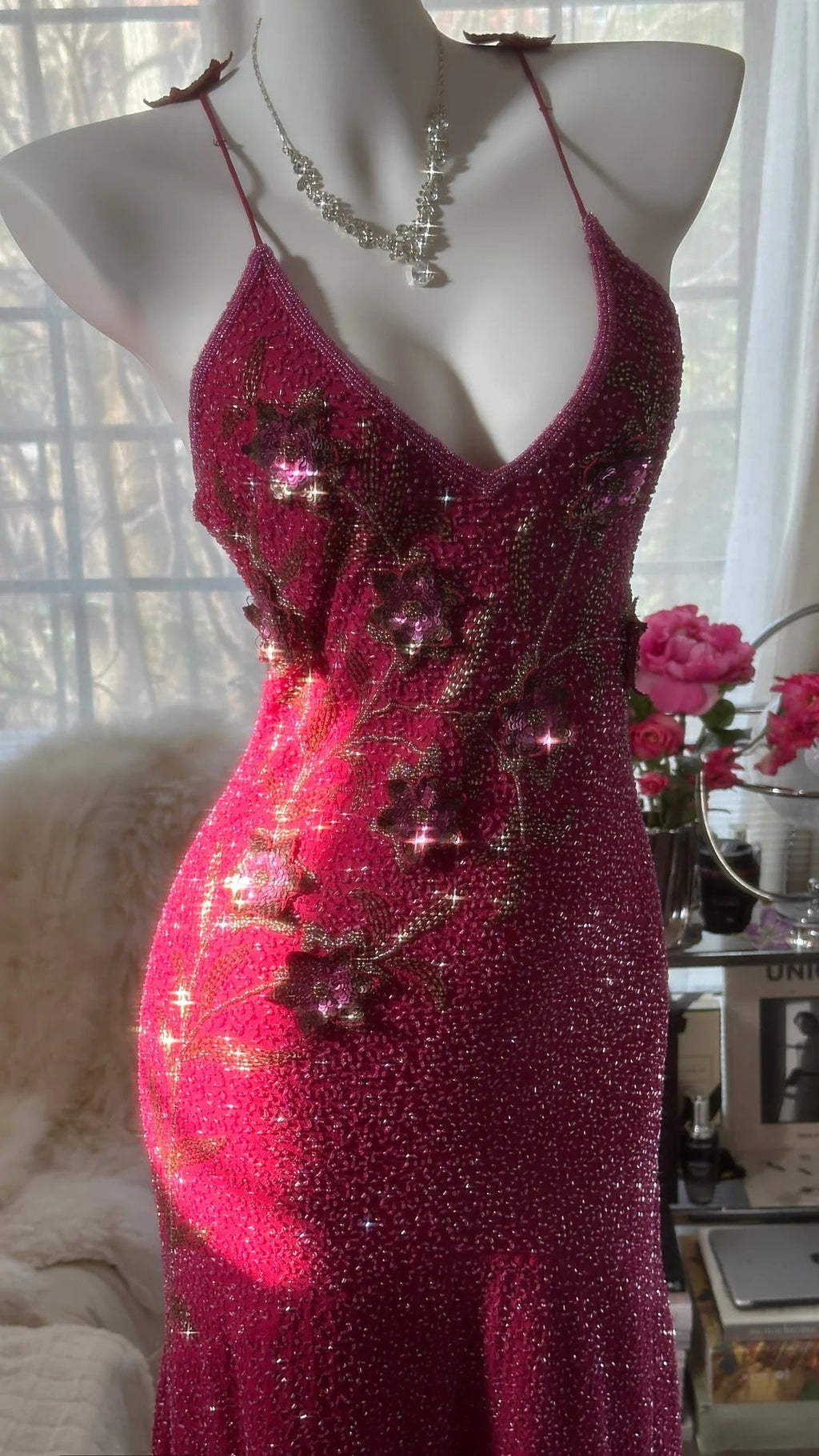 Pink Gorgeous Elegant Romantic Exquisite Beaded Sequin Midi/Short Chiffon Ball Gown Evening Dress Birthday/Wedding Guest Party Dress Prom Dress 4019