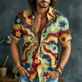 Men's Retro Hippie Color Block Patchwork Print Short-sleeve Shirt