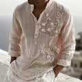 Men's Japanese Cherry Blossom And Mountain Casual Linen Shirt
