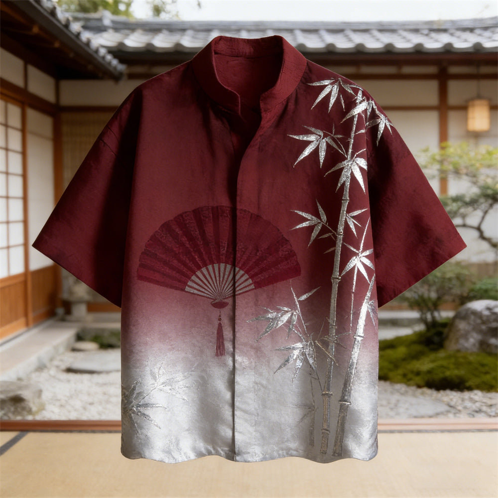 Japanese Bamboo Art Men's Linen Short Sleeve Shirt