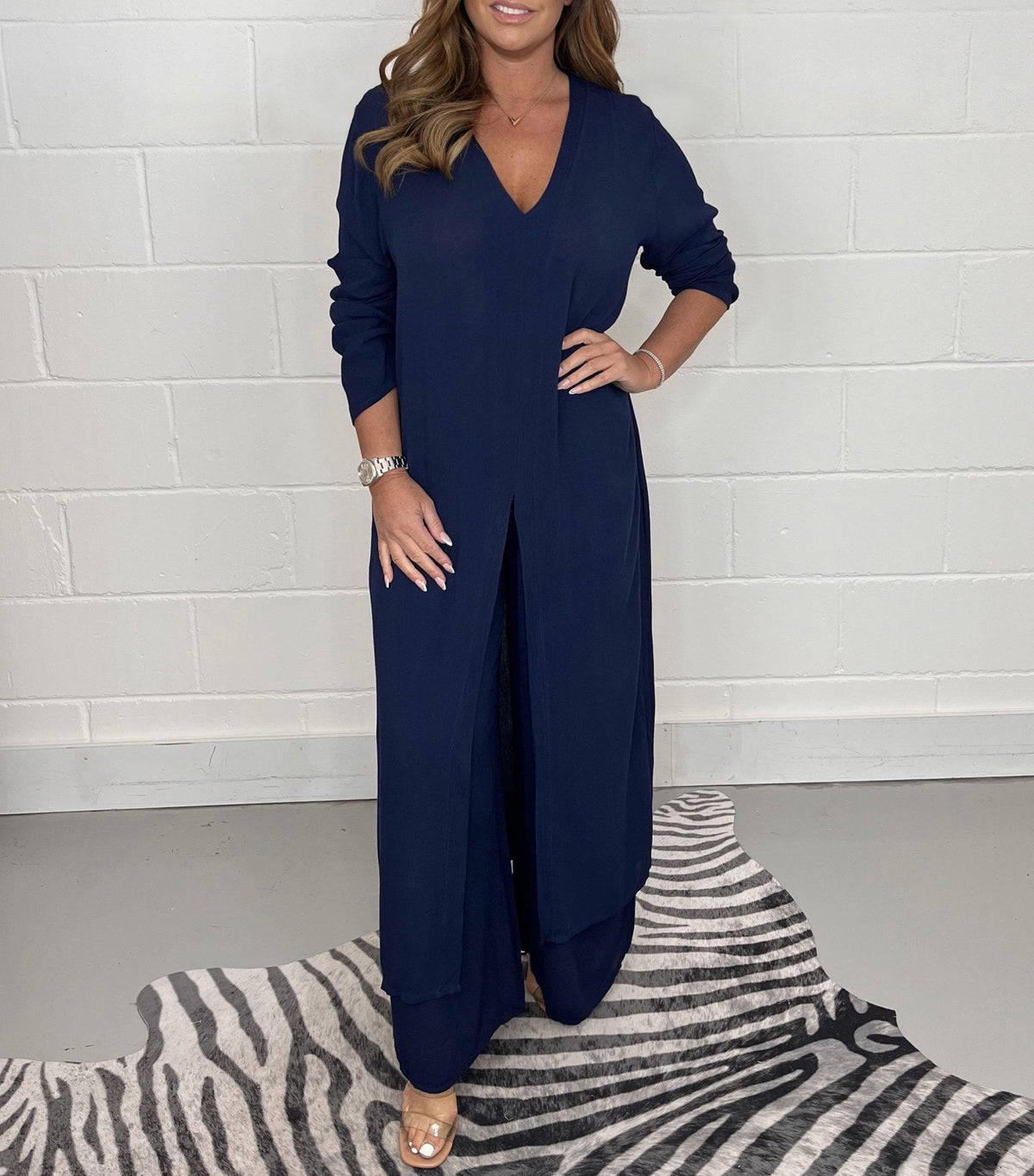 Two-piece Casual Long Top and Matching Pants Set