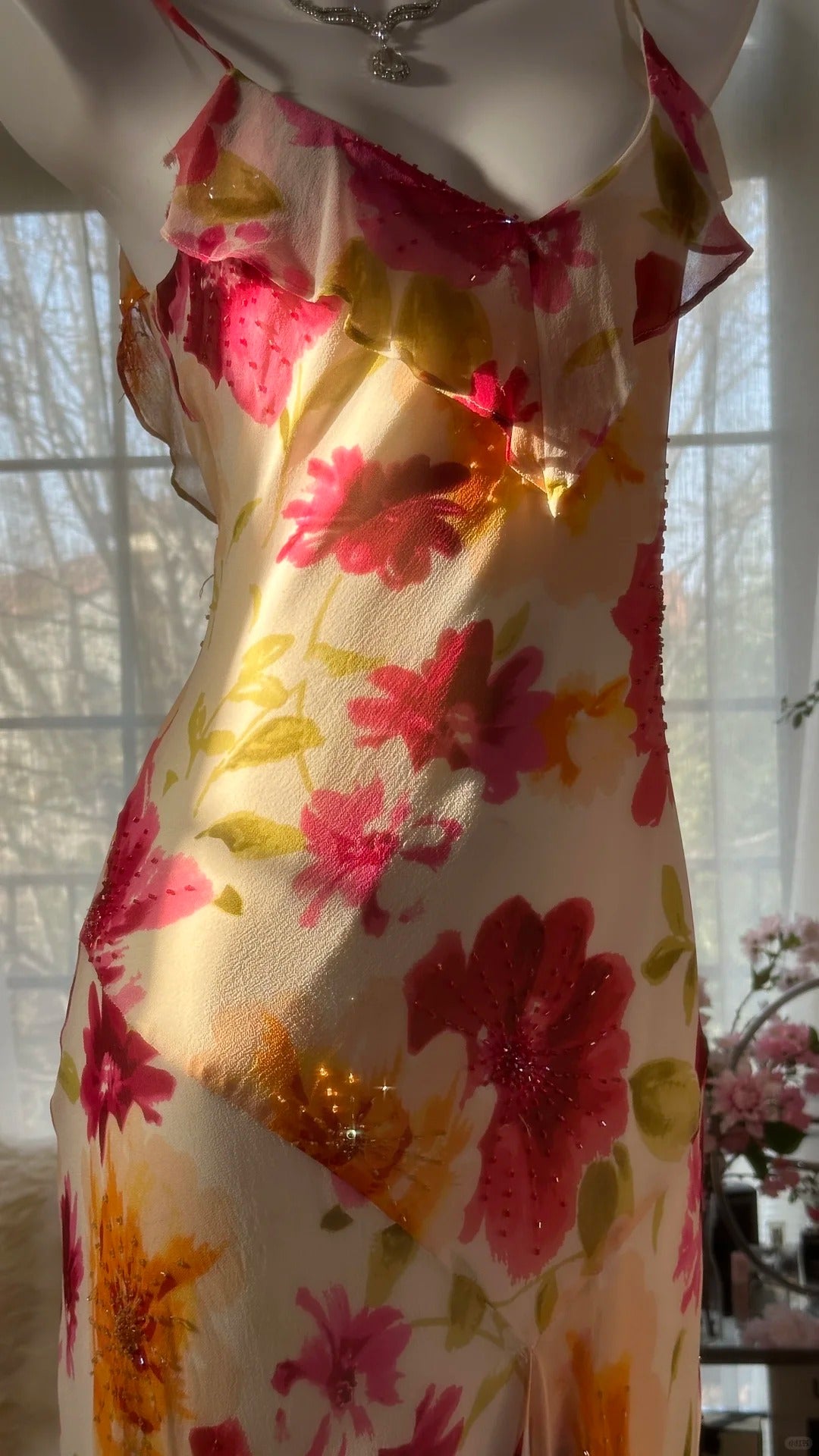 Colorful Romantic Floral Elegant Fashion Exquisite Beaded Long Chiffon Ball Dress Evening Dress Party Dress Valentine's Day Date Dress Wedding Guest Dress 4007