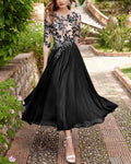 Elegant Floral Sequin 3/4-Sleeve Midi Dress