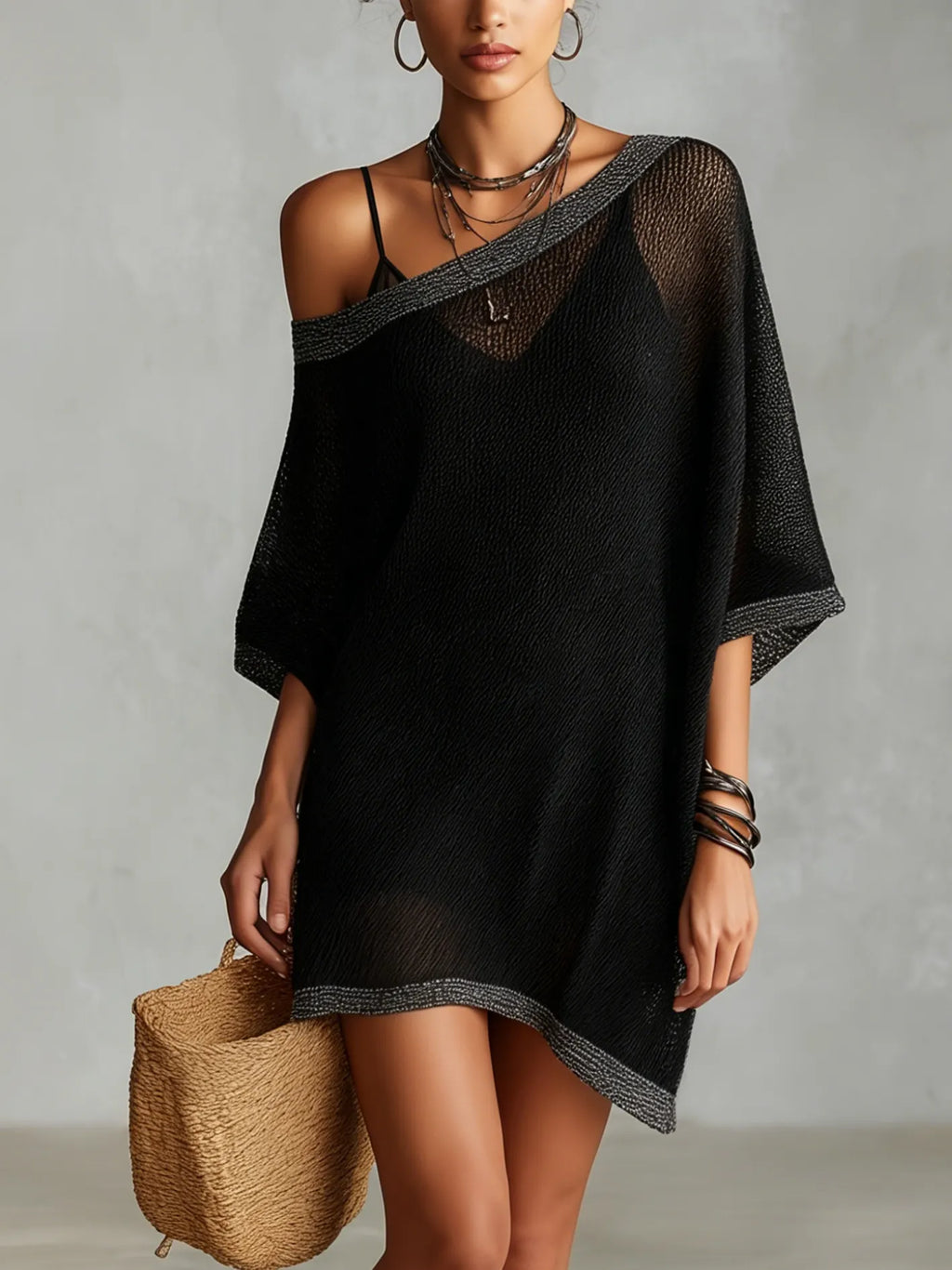 Black One Shoulder Knit Two-Piece Set
