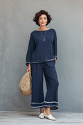 Women's Navy Blue Round Neck Lounge Set