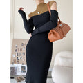 Hollow Half High Neck Knitted Dress