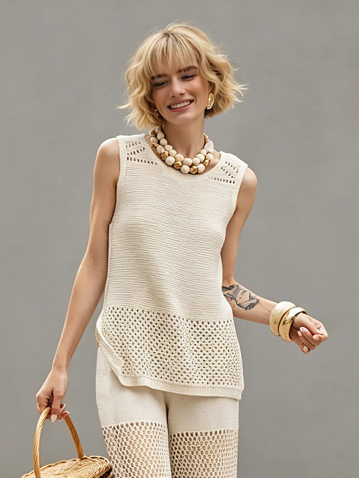 Women's Minimalist Open-Knit Set MDZ2360D3Y