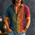 Men's Retro Hippie Sun Face Gradient Patchwork Print Shirt