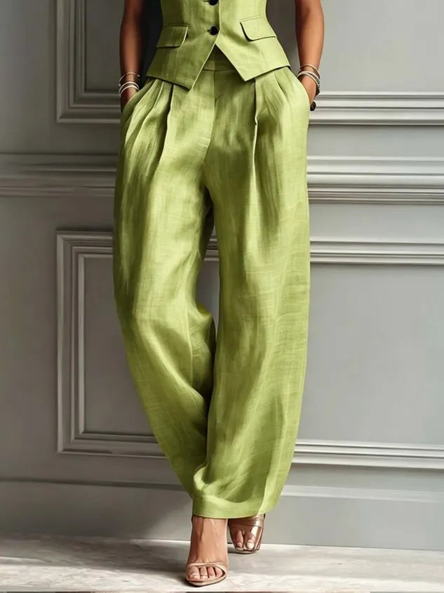Casual Solid H-Line Straight Leg Pants