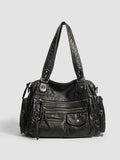 Women's Fashionable Distressed Multi-pocket Leather Handbag MDA0889H1Y