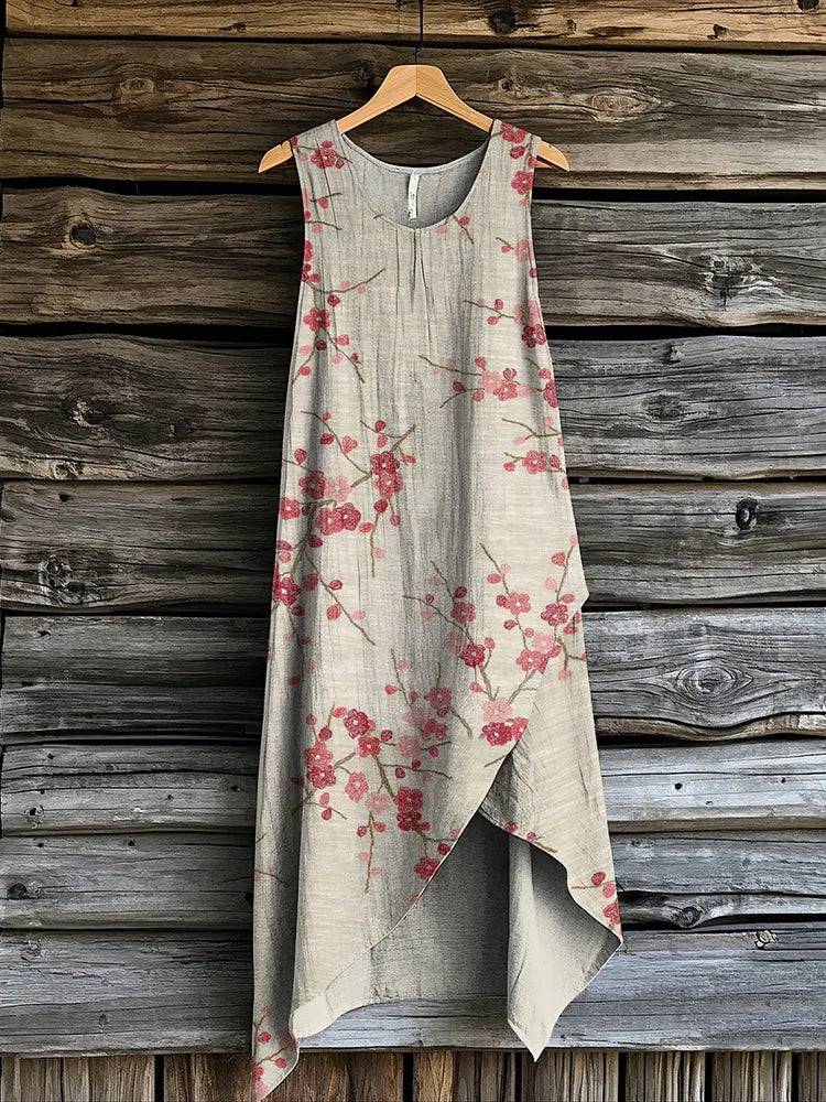 Women's Vintage Floral Art Irregular Midi Dress