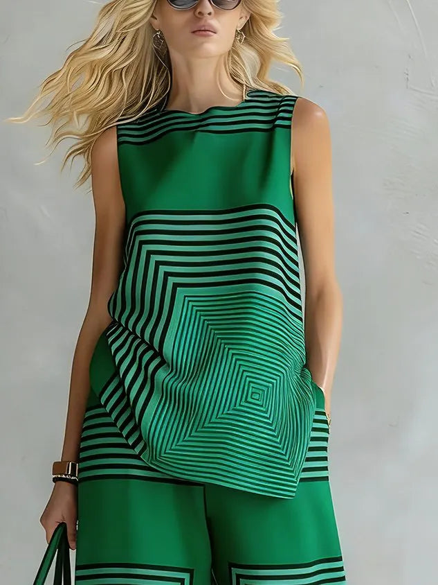 Urban Geometric Stripe Sleeveless Top Loose Fit Lightweight Daily