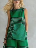 Urban Geometric Stripe Sleeveless Top Loose Fit Lightweight Daily