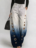 Women's Vintage Gradient Art Print Casual Fashion Cutout Jeans