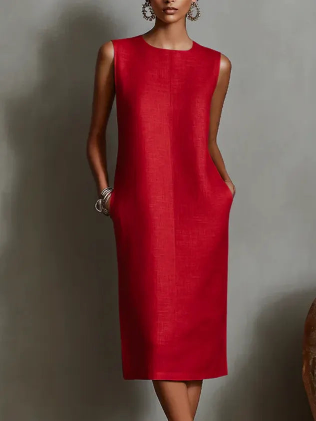 Casual Solid Tailored Sleeveless Midi Dress
