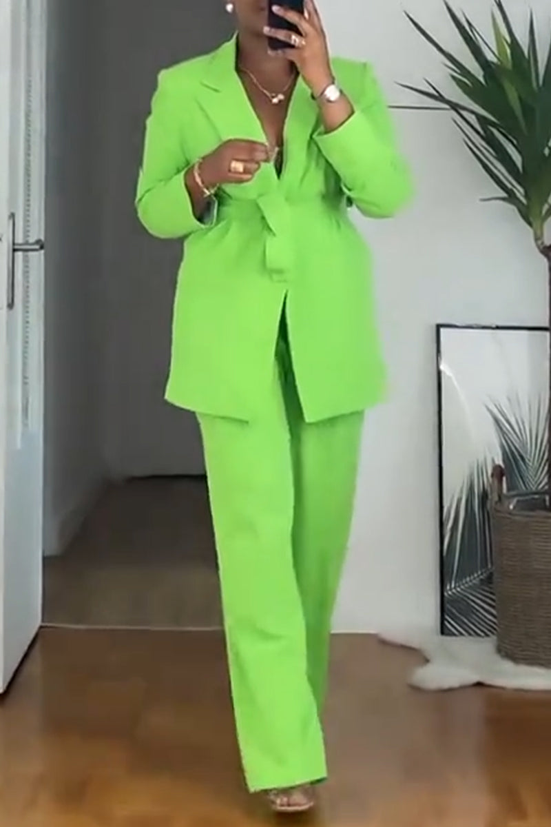 Women Collar Jacket+ Pants Solid Color Temperament Commuting Formal Suit