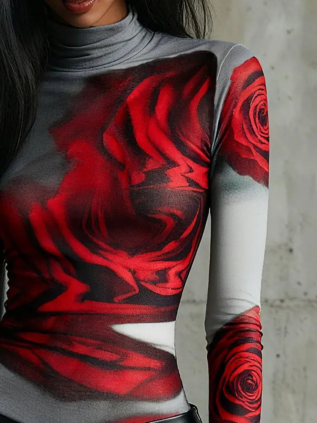 Casual Floral Printing Tight T-shirt