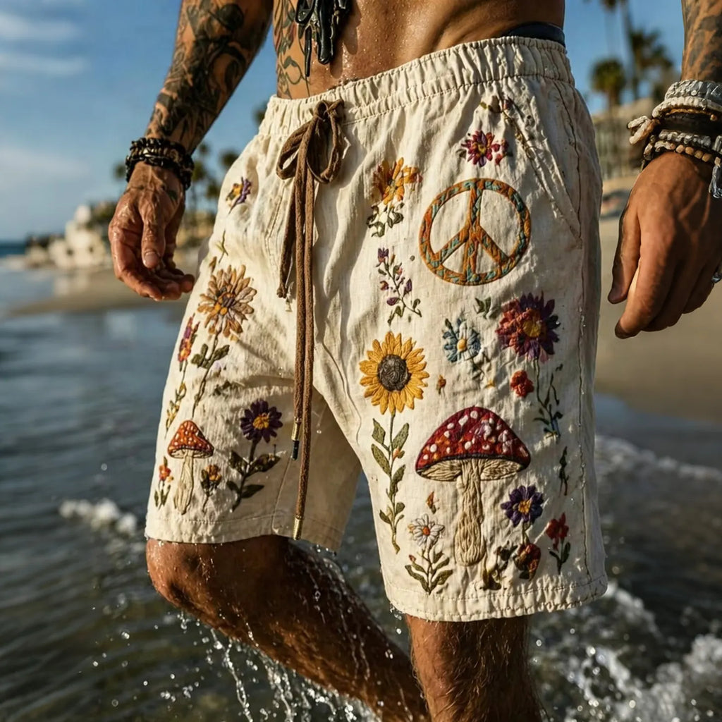 Men's Bohemian Floral Patterns Hippie Art Print Casual Shorts