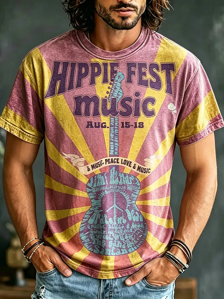 Men's Retro Hippie Music Festival Design Short-sleeve T-shirt