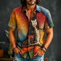 Men's Retro Hippie Cute Cat Gradient Pattern Print Short-sleeve Shirt