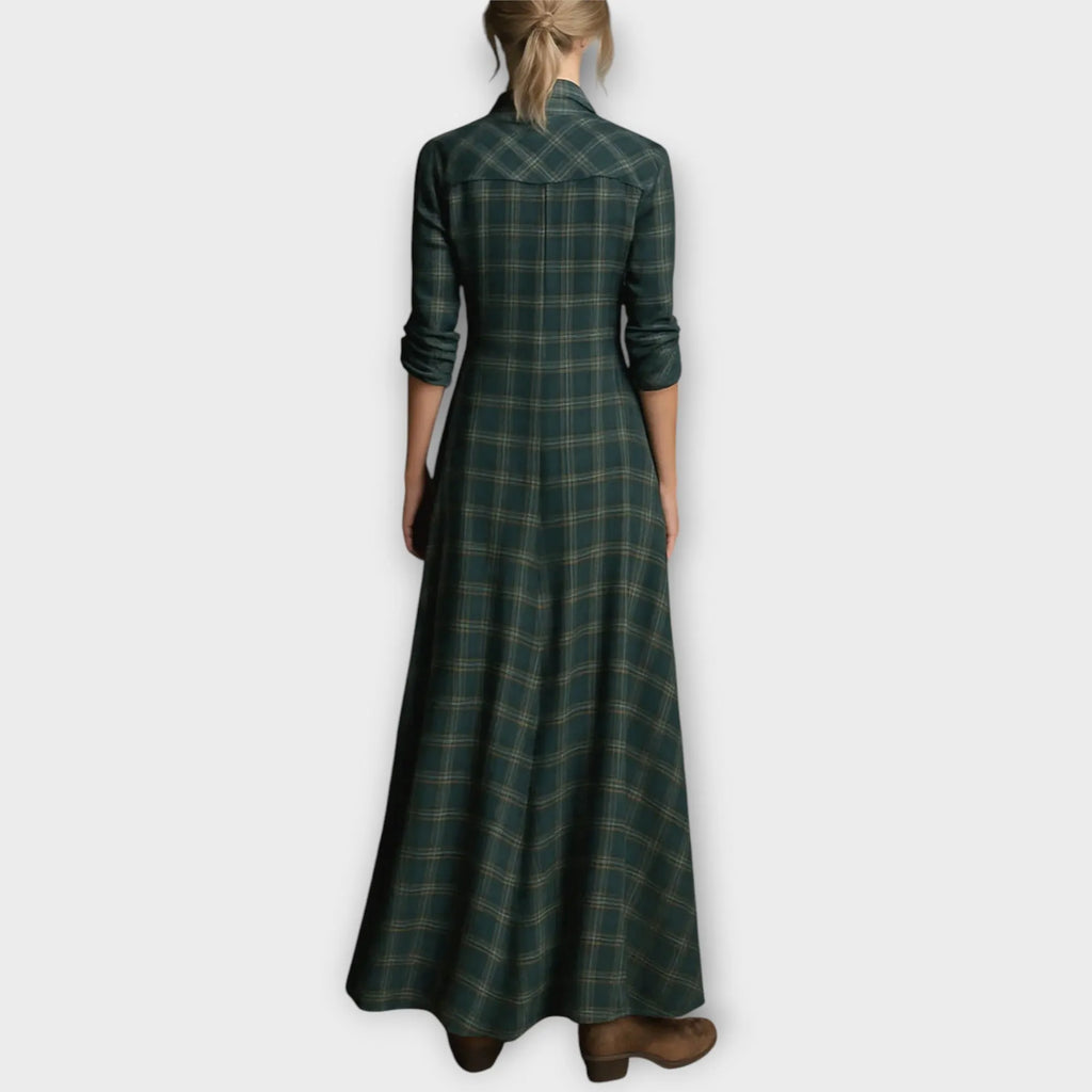 Plaid Button-Down Maxi Shirt Dress