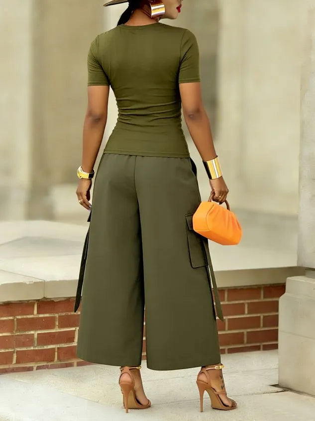 Casual Solid Relaxed Cargo Pants