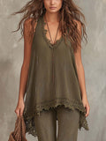Bohemian Vacation Lace-trimmed Knitted Tank Top