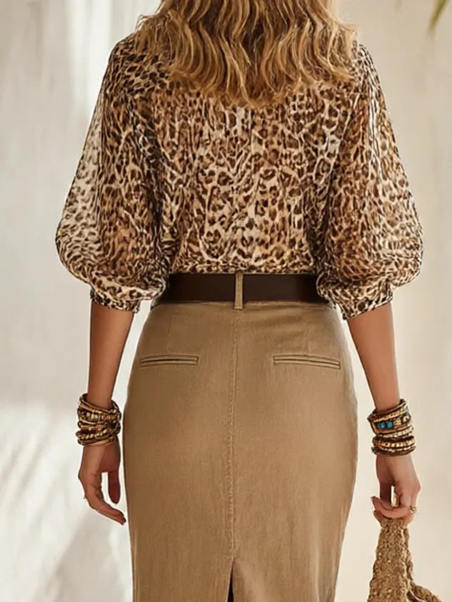 Casual Leopard Shirt Collar Shirt