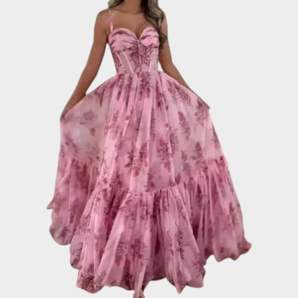 Romantic Floral Corset Midi Dress