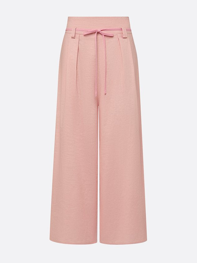 Casual Solid Relaxed Cropped Lace-up Wide Leg Pants