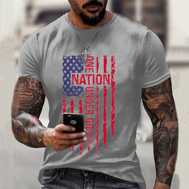 Men's One Nation Under God Independence Day  Printed Casual T-Shirt